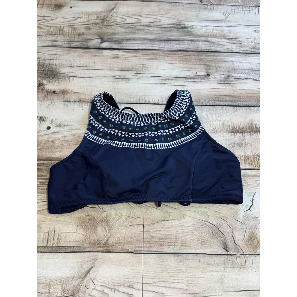 Cupshe Navy Blue Embroidered High Neck Lace Up Bikini Set Two Piece Swimsuit - Picture 5 of 11